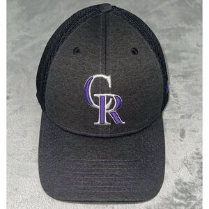 New Era 39THIRTY‎ Colorado Rockies Hat Black Mesh Cap Medium/Large
